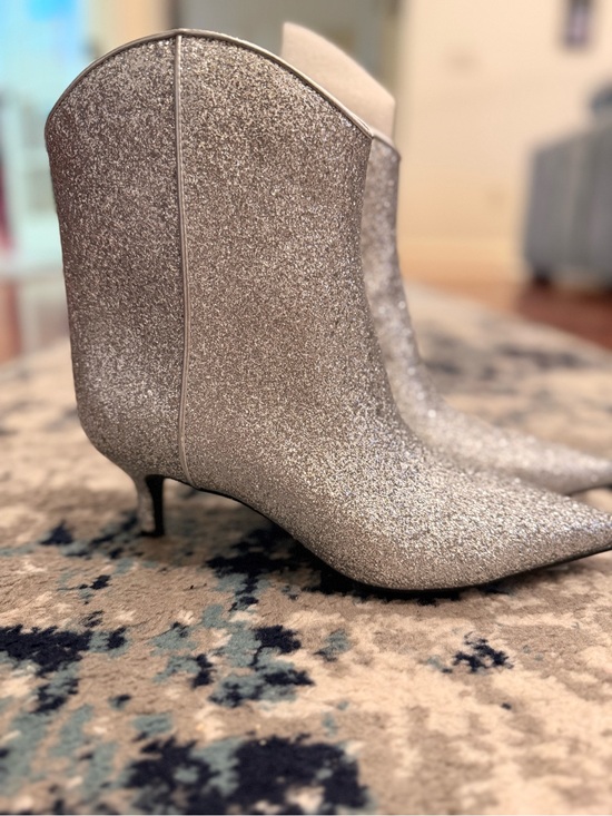 ON 34th Shoes - Silver Glitter Pointed-Toe Kitten Heel Ankle Booties